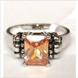 Peach Topaz Ring Size 9 11 Princess Cut Cubic Zirconia Simulated Silver Plated